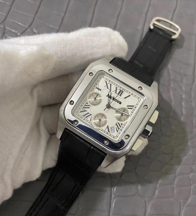 

Top Mens Sports Watches Automatic Full Functional Fashion Business Watches Leather Waterproof 30M Wristwatch, Slivery;brown