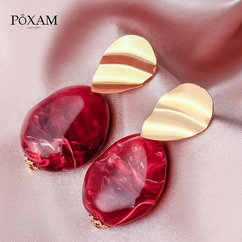 

POXAM Geometric Smooth Red Acrylic Drop Earrings 2020 For Women Fashion Gold Sequin Ear Danging Dangle Earring Jewelry New