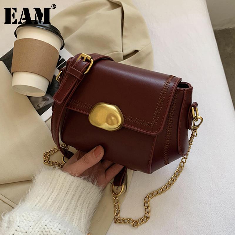 

[EAM] Women New Vintage Quality Chains PU Leather Flap Personality All-match Crossbody Shoulder Bag Fashion Tide 2021 18A1272, Black