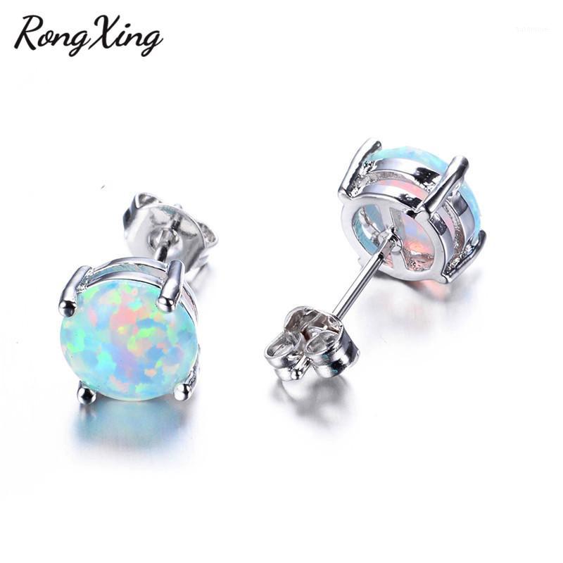

RongXing 6MM Round White/Blue/Purple Fire Opal Stud Earrings For Women 925 Sterling Silver Filled Jewelry Cute Earrings Ear07831