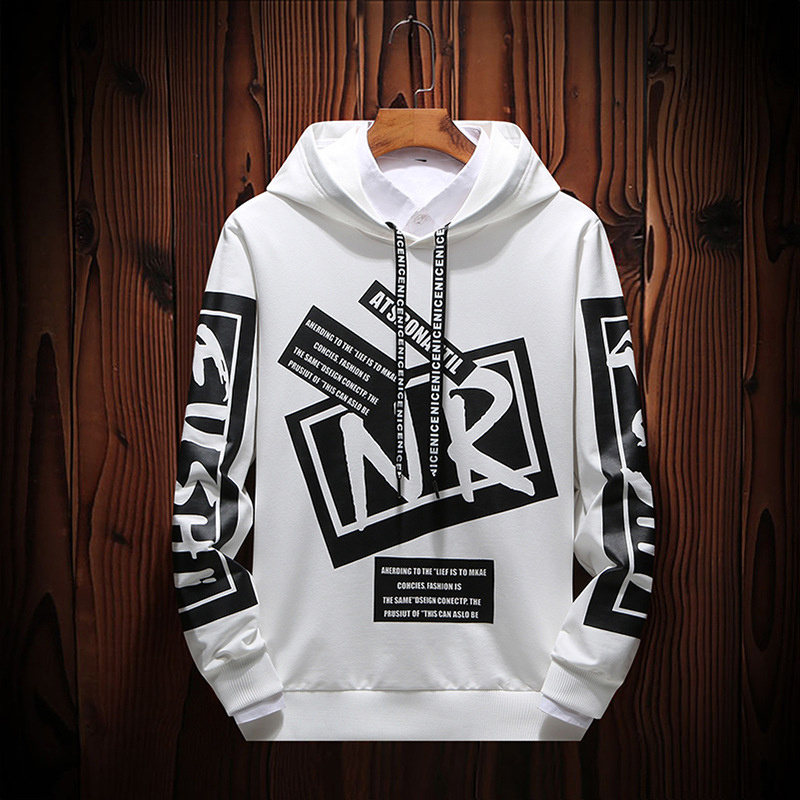 

White Men Hoodies Hip Hop Streetwear Print Letter Sweatshirts Men Skateboard Men/Woman Pullover Hoodies Male Hooded Sweatshirts, Black 9001