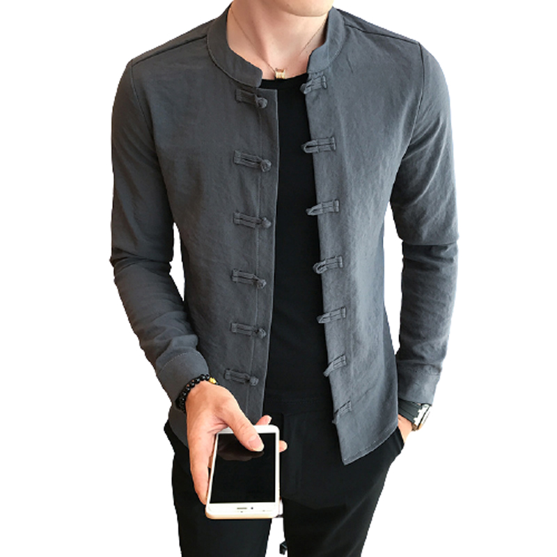 

Women Men Linen Shirts Long Sleeve Chinese Style Brand Design Mandarin Collar Slim Fit Kung Fu Tai Chi Shirt Casual Social Shirt Clothing, Black