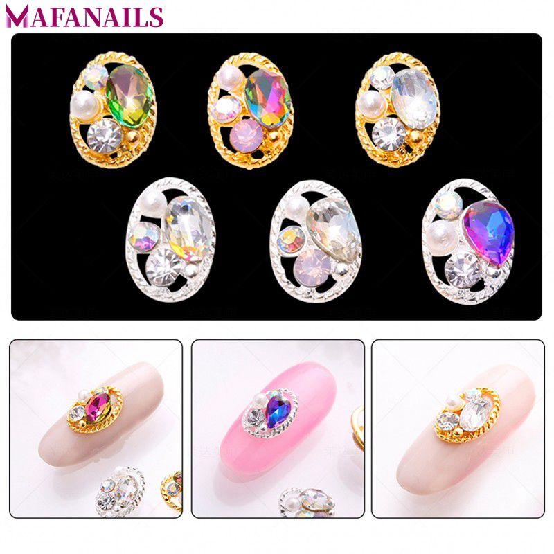 

TYHF 100 Pcs 3D Shiny Nail Art Jewelry Metal Style Oval Shape Gold & Silver Alloy For Nail Decoration DIY Charms Jewelry JE-200