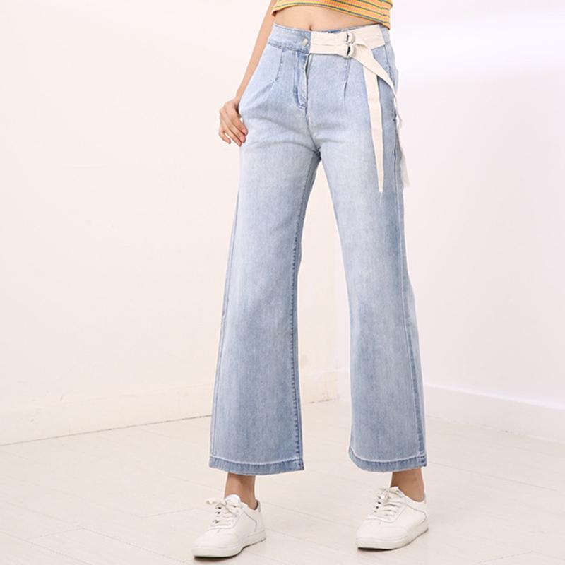 

New style plus size jeans high waist denim jeans women straight leg pants cowgirl thin casual wide leg pants dropship, Blue