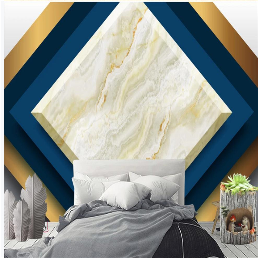 

3d landscape wallpaper 3d three-dimensional simple geometric diamond marble TV background wall, Blue
