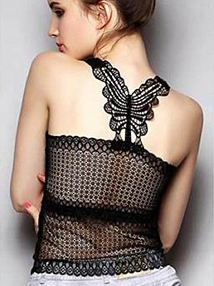 

Summer Lace Tank Tops Women Back Hollow-out Butterfly Camisole Evening Club Party Lace Tank Tops Plus Size Female Camis, White