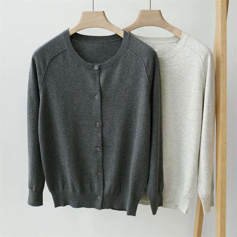 

Logo embroideried Women Sweater 2020 New O-neck Single-breasted Cardigan Female Wool Blend Jacket Knitwear Top, A light color