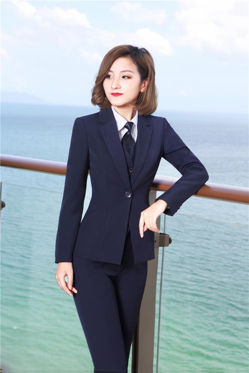 

Fall Winter Elegant Navy Blue Blazers Suits With 3 pieces Jackets + Pants + Vest & Waistcoat For Ladies Pantsuits Pants Suits, Black