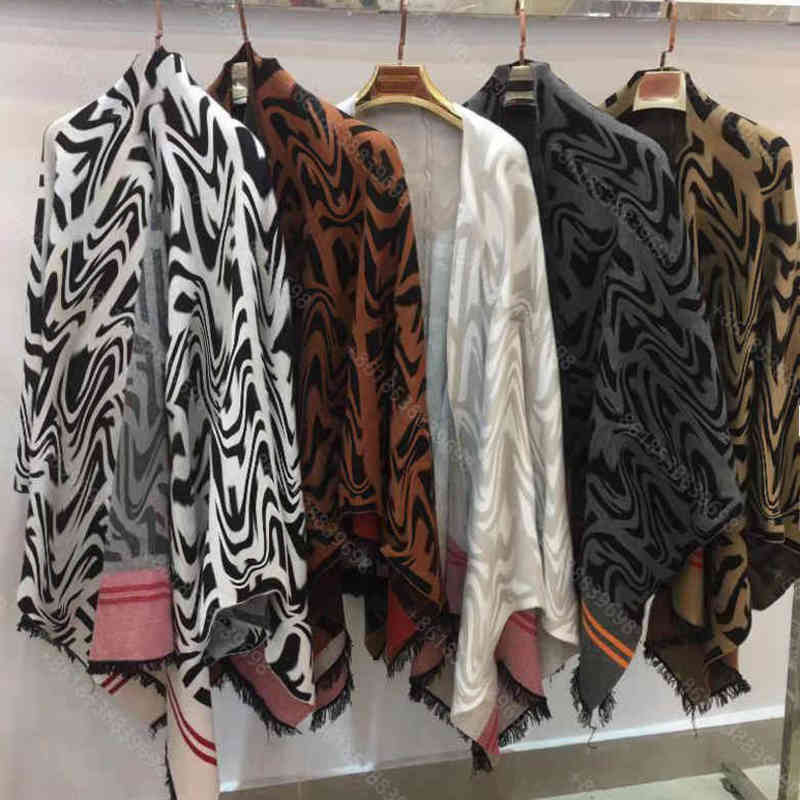 

2021ss fashion knit cape women designer wool sweaters shawl striped jacquard tassel midi coat brand letter logo luxury girls clothes winter, Tan;black
