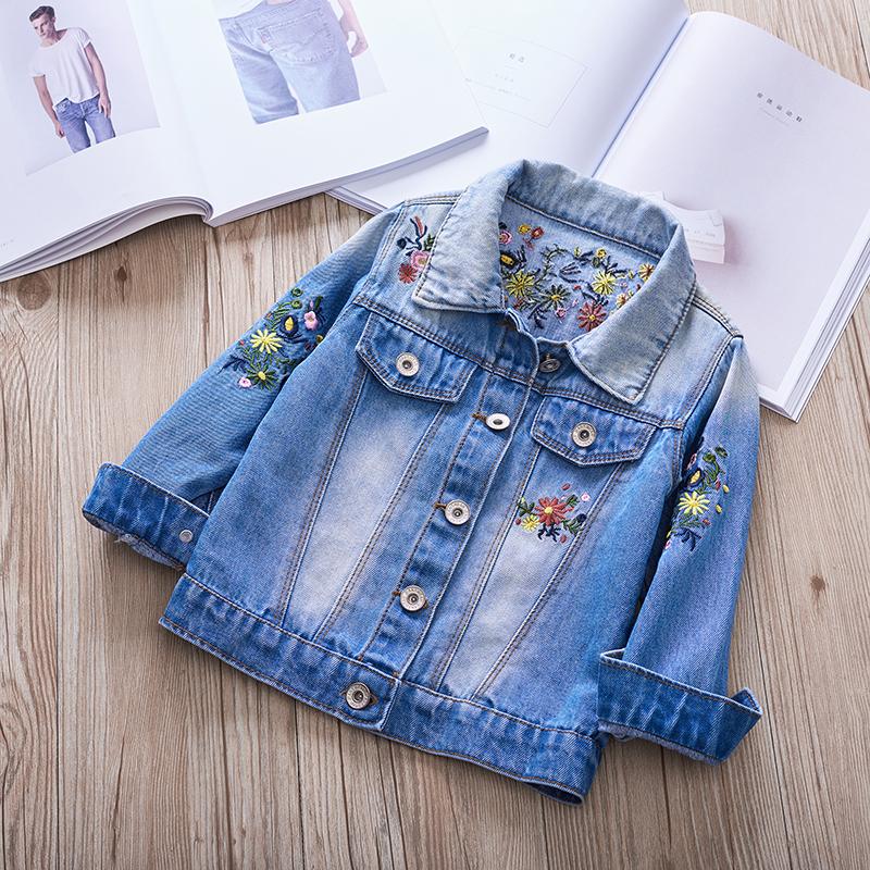 

2020 Spring Autumn Girls Denim Jacket Children Jeans Jacket flowers Embroidered Kids Denim Coat For Girls Clothing, Blue