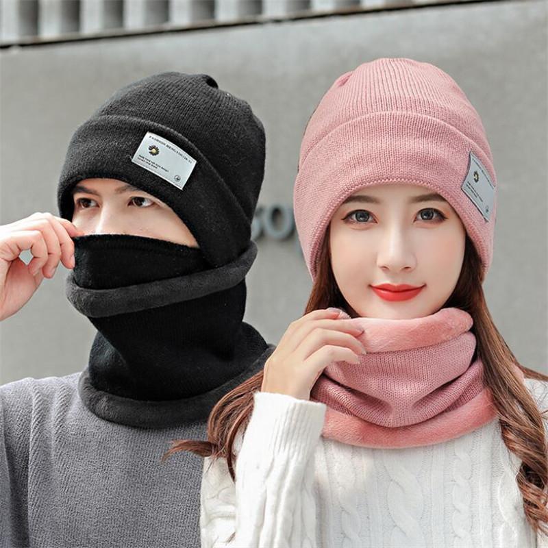 

Hats, Scarves & Gloves Sets Men Winter Warm Hat Scarf Women Knitted Beanie And Ring Mask 3 Pcs Set 2021 Male Adult Soft Stretch Cap