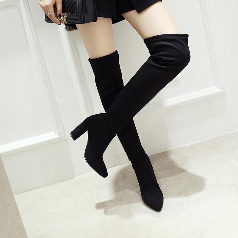 

Autumn and winter 2020 new high boots women's high heels over knee large boots 41-40-43 thick heels1, Black