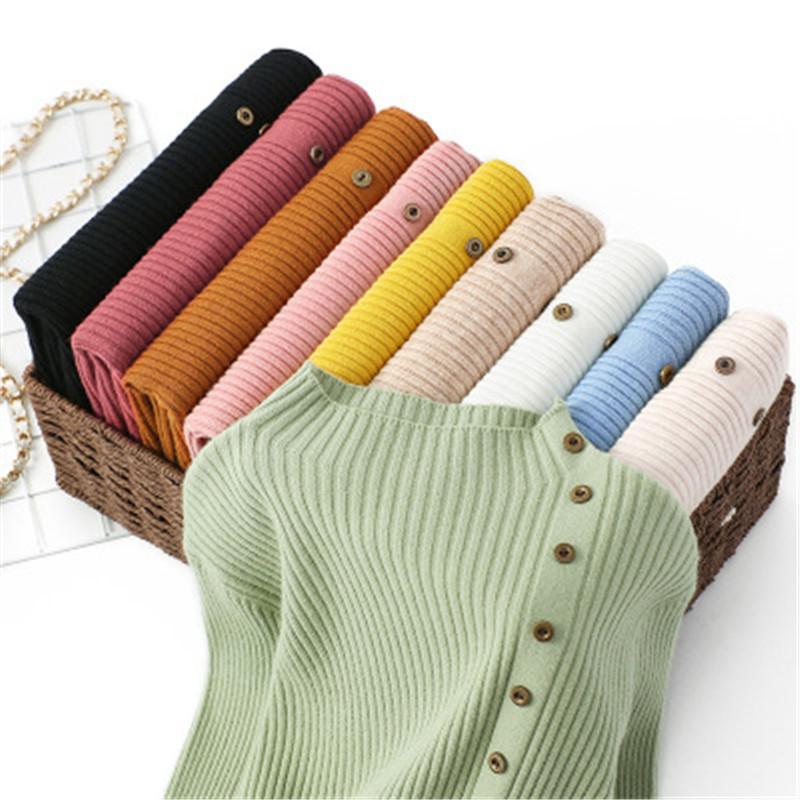 

Women's Sweaters Button Turtleneck Sweater Pink Long Sleeve Pullovers 2022 Autumn Korean Style Knitted Women Clothing PZ2190, White;black
