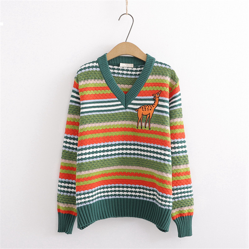 

plus 2021 New New Christmas Deer Embroidered Pretty Pullovers Women's Sweater Luxury Woman Clothes Autumn Winter Xypx KBRG, Beige