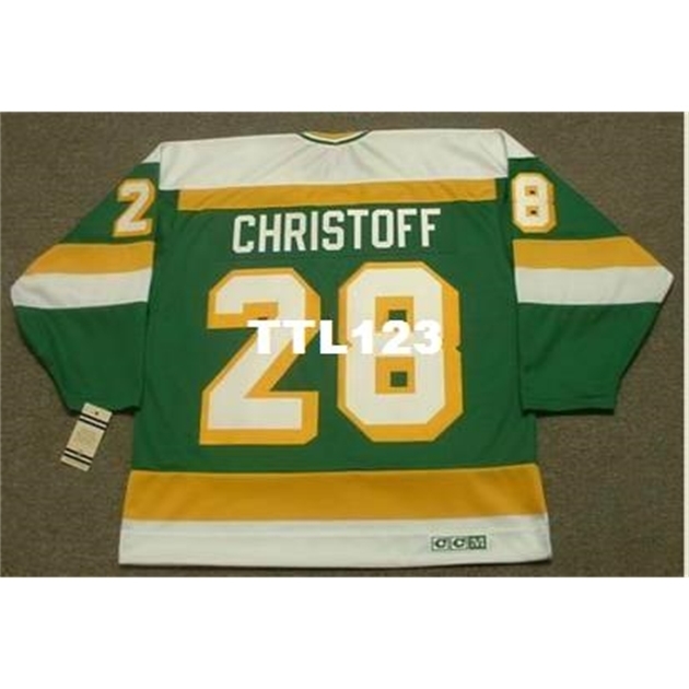 

740 #28 STEVE CHRISTOFF Minnesota North Stars 1981 CCM Vintage Hockey Jersey or custom any name or number retro Jersey, Green