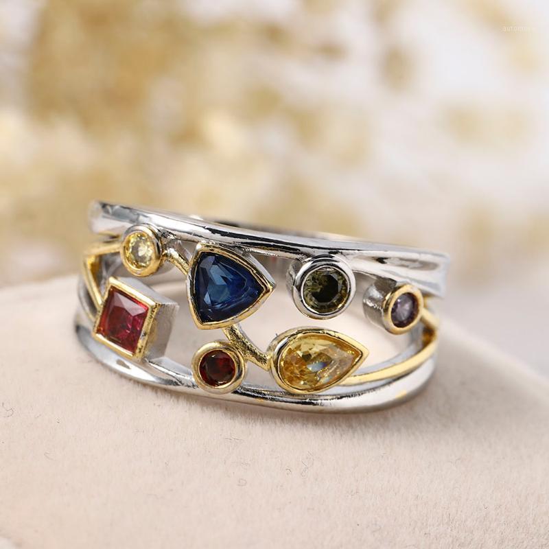 

Gorgeous Two Tone Silver Color Rings Women Cubic Zircon Wedding Ring Size 6-10 Engagement Ring1