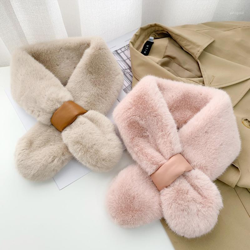 

Scarves Soft Faux Fur Collar Scarf Women Plush Neck Warmer Winter Solid Femme Shawl Wrap Fashion1