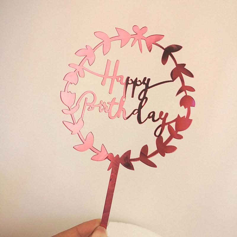 

2021 New Rose Red Happy Birthday Acrylic Cake Topper Gold Flower Cupcake Topper For Birthday Party Cake Decorations Baby Shower