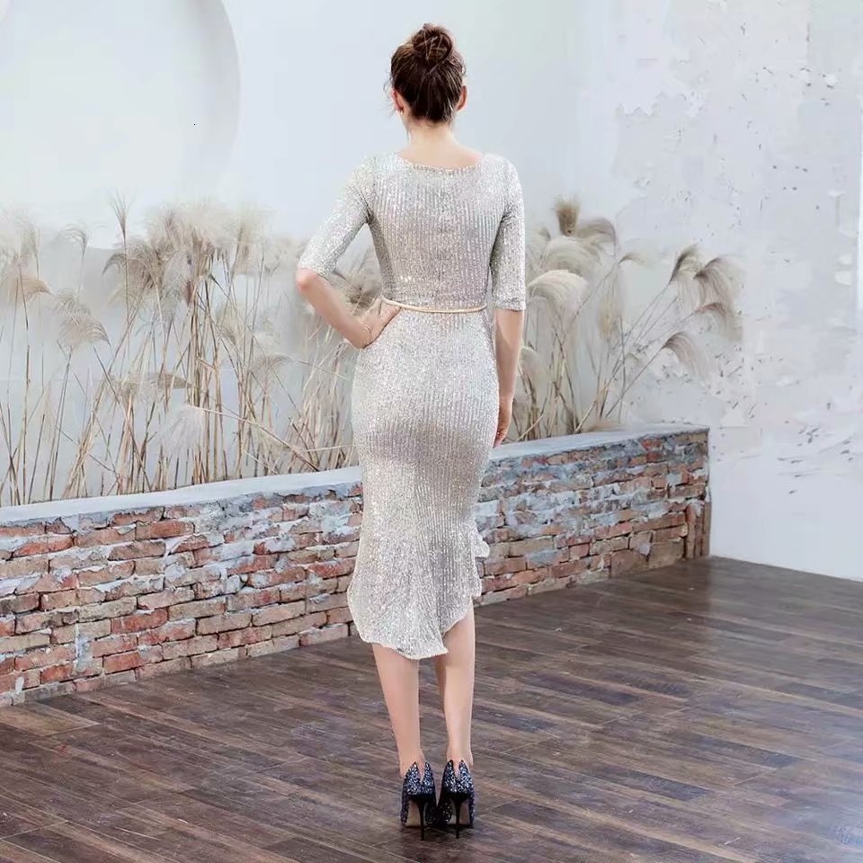 

2021 New Robe Soiree Hot Sale Prom Half Neck Lantejoulas Mermaid Dressed Party VC5D, Same as images