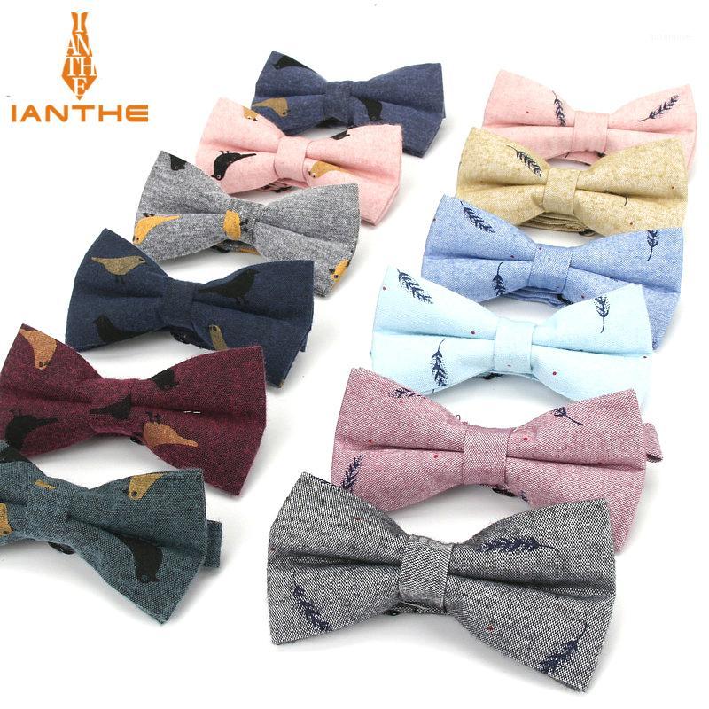 

2020 Brand New Design Bird Bow Tie Men's Cotton Leisure Butterfly Handmade Vintage Leaf Print Tuxedo Cravat Groom Party Gift1