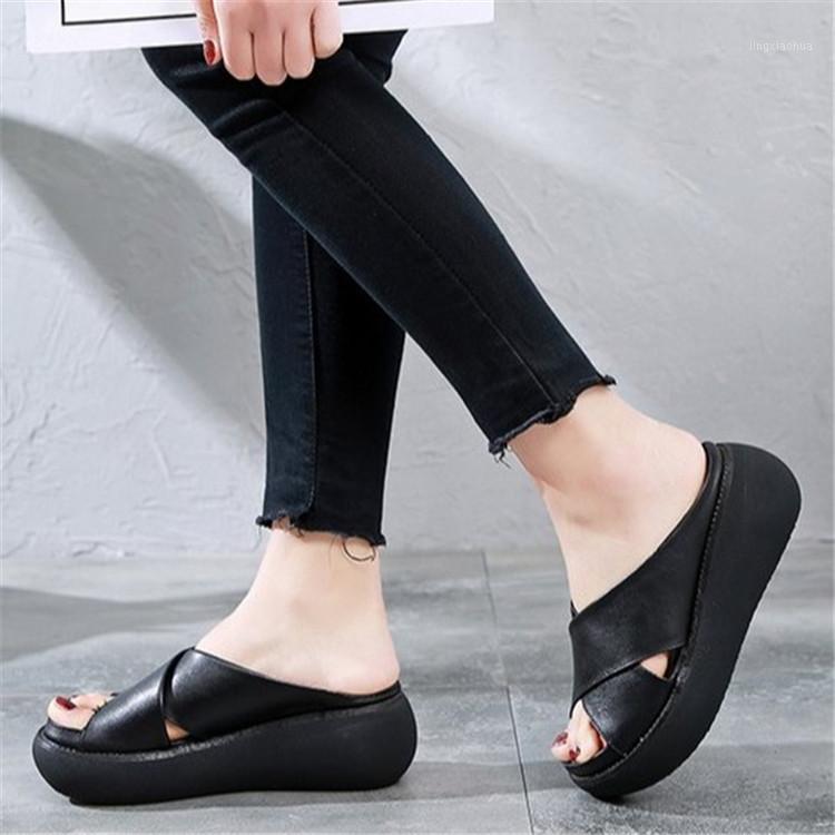 

Women's plus Size Thick-Soled Slipper New Retro Cross Slippers round Toe Slippers plus Size Women's Shoes1, Black