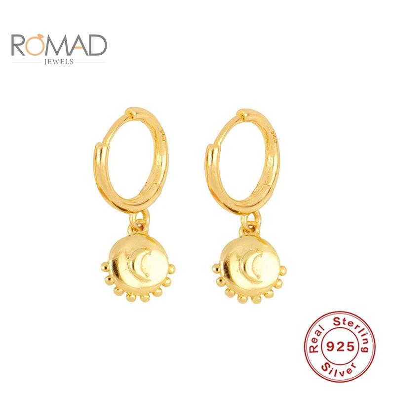 

ROMAD Women INS Geometric Earrings Hoops Jewelry All-match 925 Sterling Silver Sun Moon Pendant Earrings Aretes De Mujer