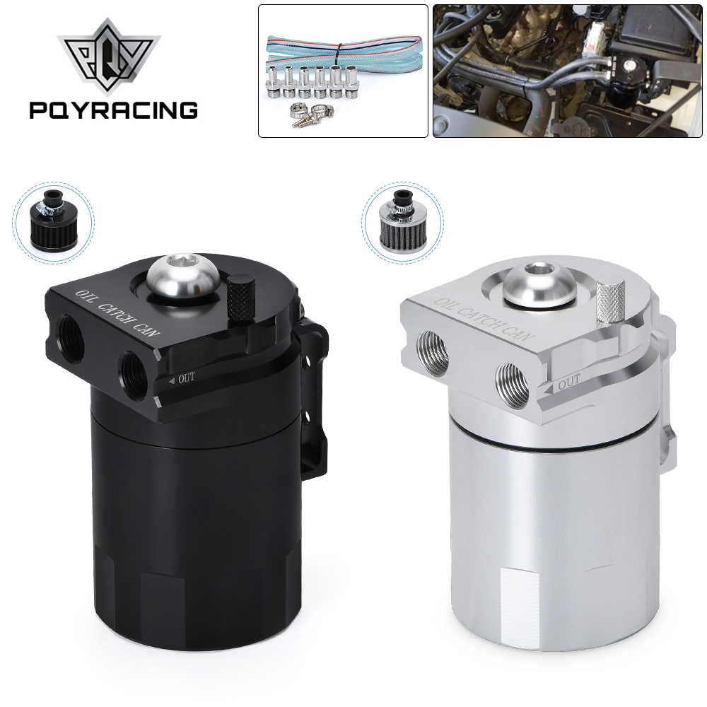 

Baffled Aluminum Oil Catch Can Reservoir Tank / Oil Tank With Filter Universal Black / silver PQY-TK64