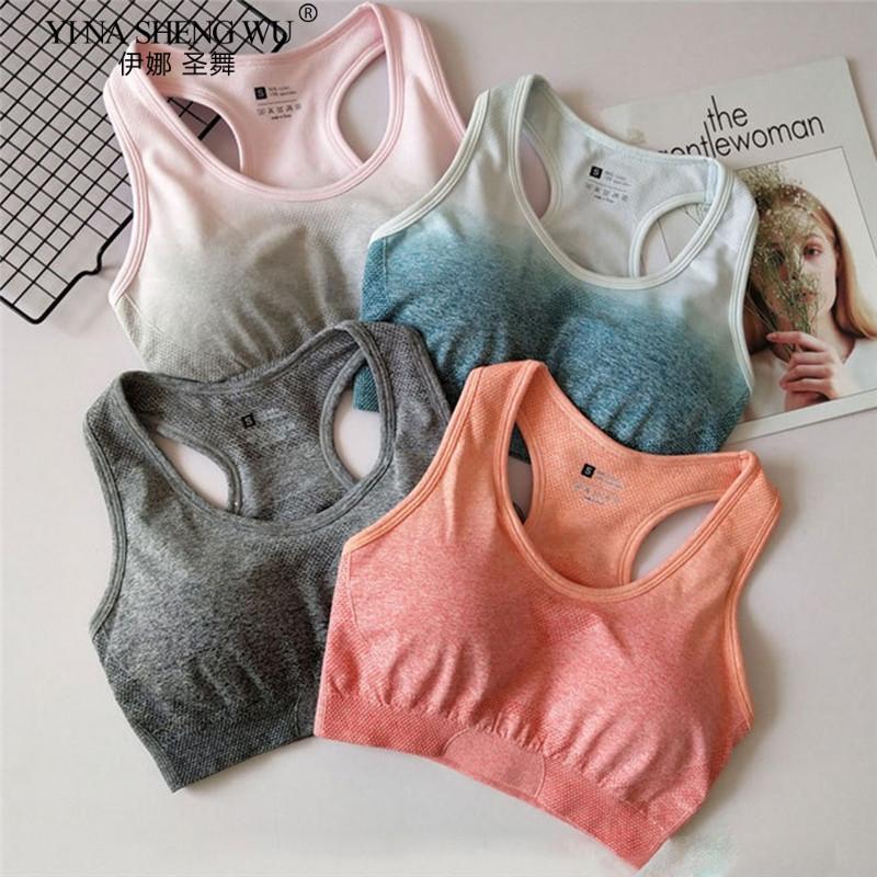 

Sport Yoga Bra Women Underwear Sexy Bralette Push Up Gradient Color Bra Shockproof Gather Quick Drying Ventilation Sport Female, Yleu76-pink bra