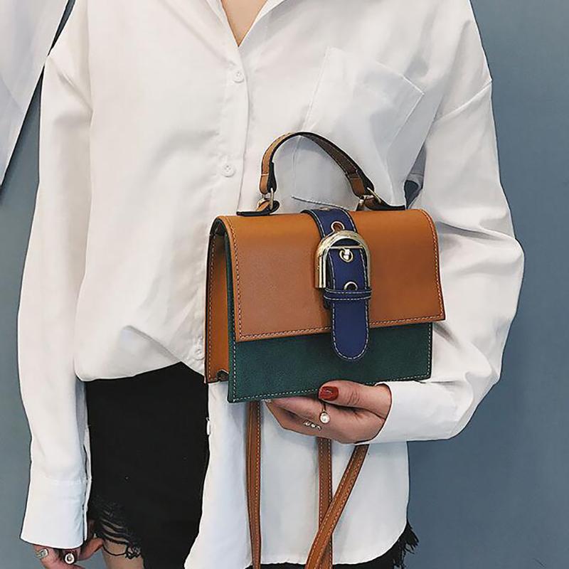 

Simple Versatile Exquisite Shoulder Bag PU Leather Girl Fashion Patchwork Contrast Color Flip Women Messenger Bag, 03
