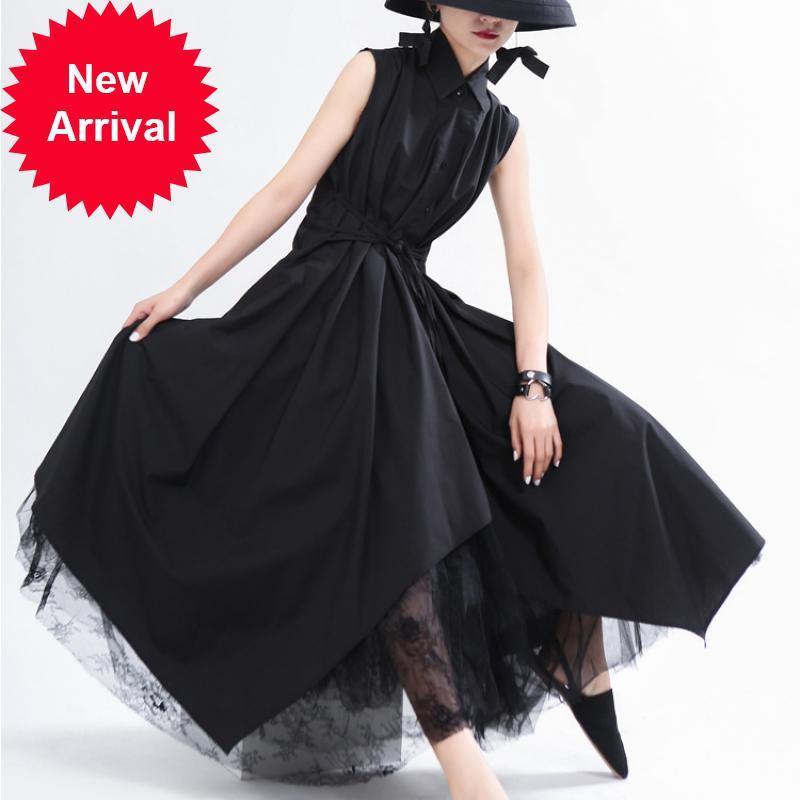

2021 New Design the Brand of Vintage Summer Women in Black Luxury Dress Long Elegant Chic Ragged Tide with Sleeveless Party Clothes 4o0o, Blue