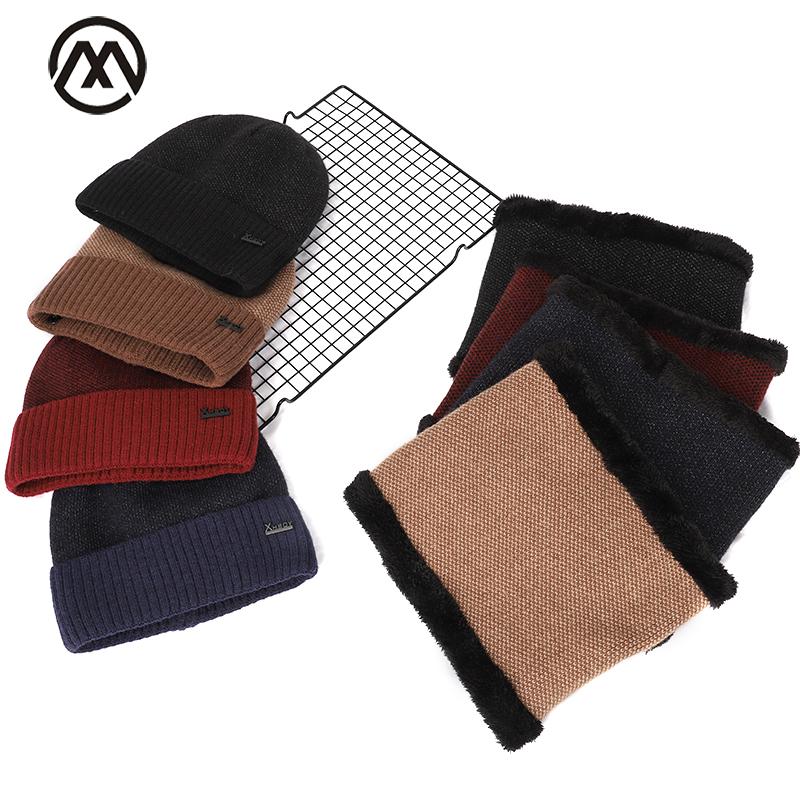 

2020 Winter Suit Velvet Hat Scarf Men Beanie Warm 2-Piece Hat Ring Bib Men/Women Thickened Outdoor Hedging Cap Cotton Skullcap