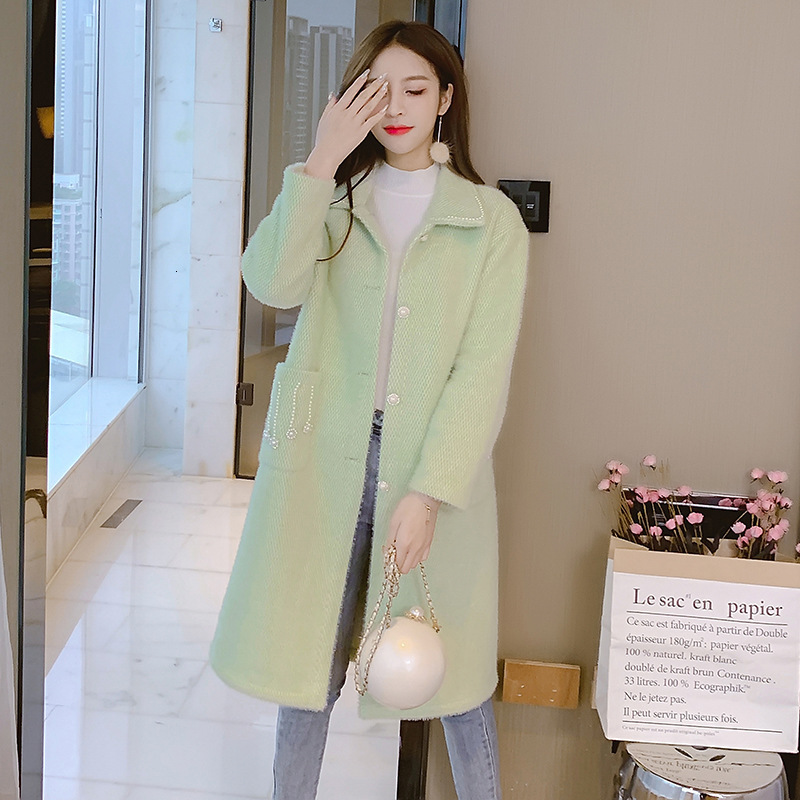 

2021 Popular Autumn and Winter Literary-style Wool Coat New Thickened Warm Woollen Female Fashion Sweater 9JTX, Green