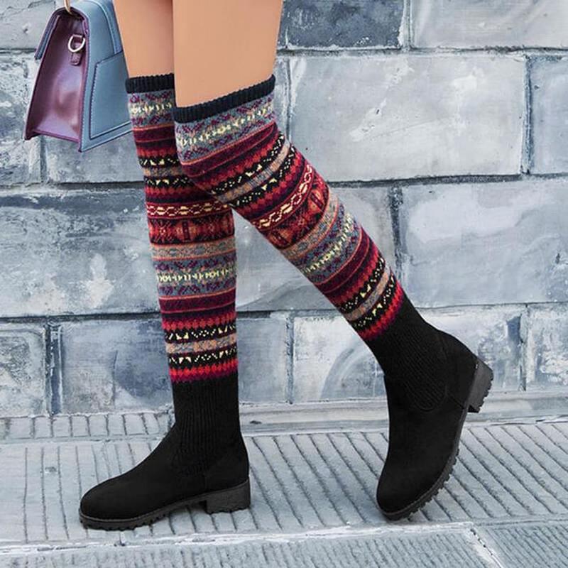 

women over knee high boots low heels shoes woman booties Christmas winter warm shoe chaussures femme zapatos mujer sapato NH176, Black