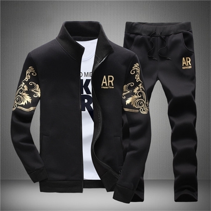 

Men Tracksuit Outerwear Hoodie Set 2 Pieces Autumn Sporting Track Suit Male Fitness Stand Collar Sweatshirts Jacket + Pants Sets 201128, W78grey