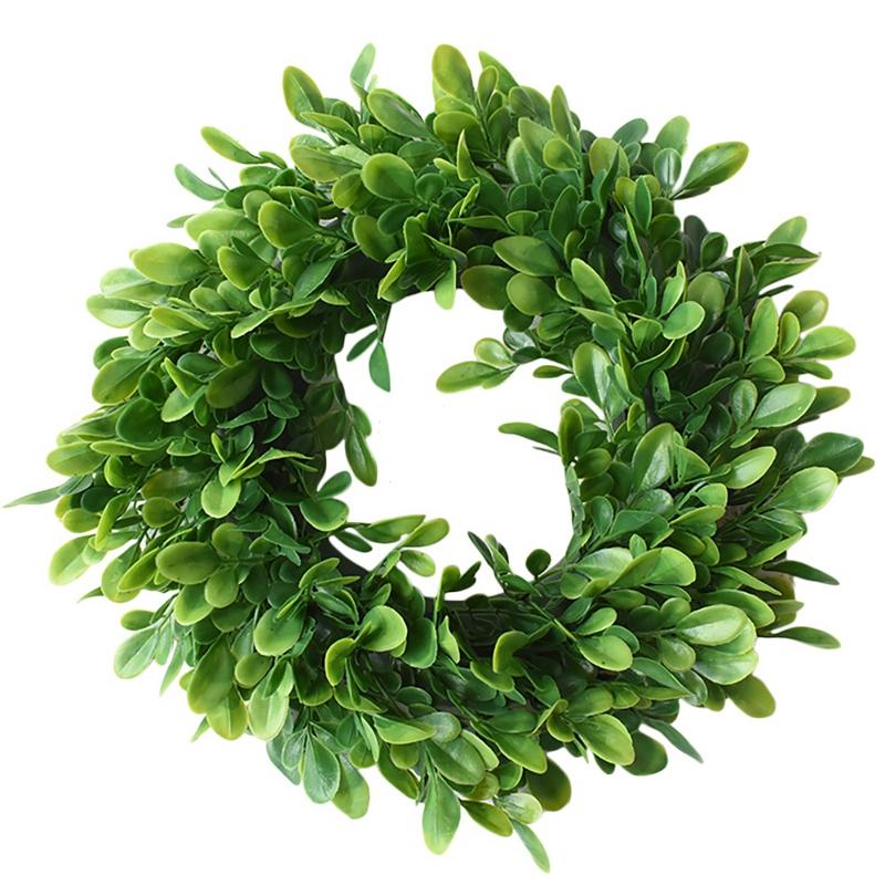 

Artificial Mini Boxwood Wreath Green Leaves Wreath Indoor Outdoor Greenery for Front Door Wall Window Party Decor