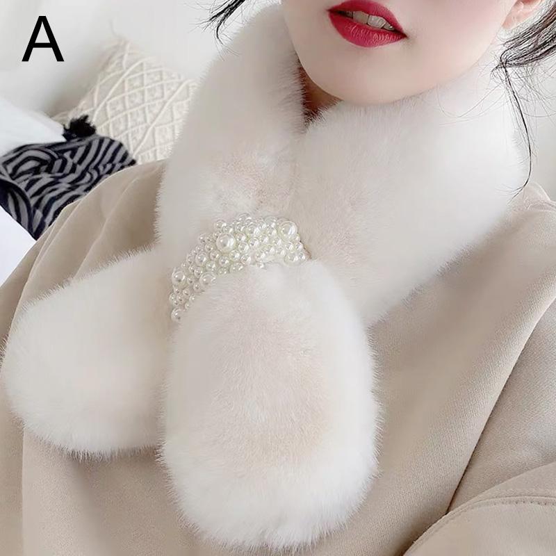 

Women Winter Warm Scarf Fashion Pearl Plush Bib Scarfs Thicken Imitation Fur Scarf Winter Shawl Plush Neck Warmers