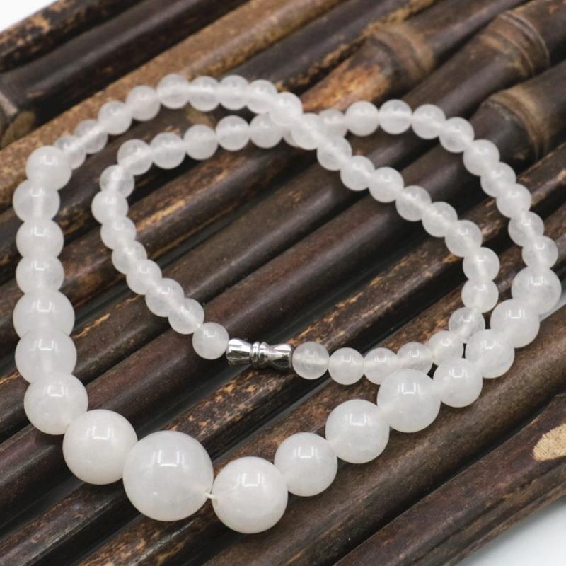 

Chains Beautiful Elegant White For Women Chain Choker Chalcedony Stone 6-14 Mm Round Beads Jades Necklace 18 Inch M88