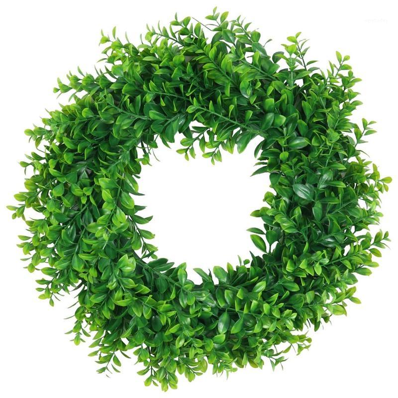 

HOT SALE Artificial Green Leaves Wreath 17.7Inch Boxwood Farmhouse Greenery Wreath for Front Door Hanging Wall Window Decor1