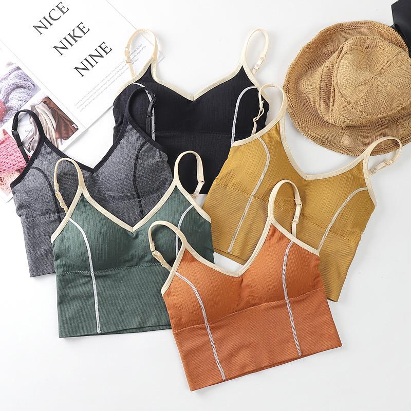 

Summer Girls Tank Crop Top Seamless Sexy U-Shaped Back Tube Tops Female Sports Underwear Bra Bralette Brassiere, Khaki