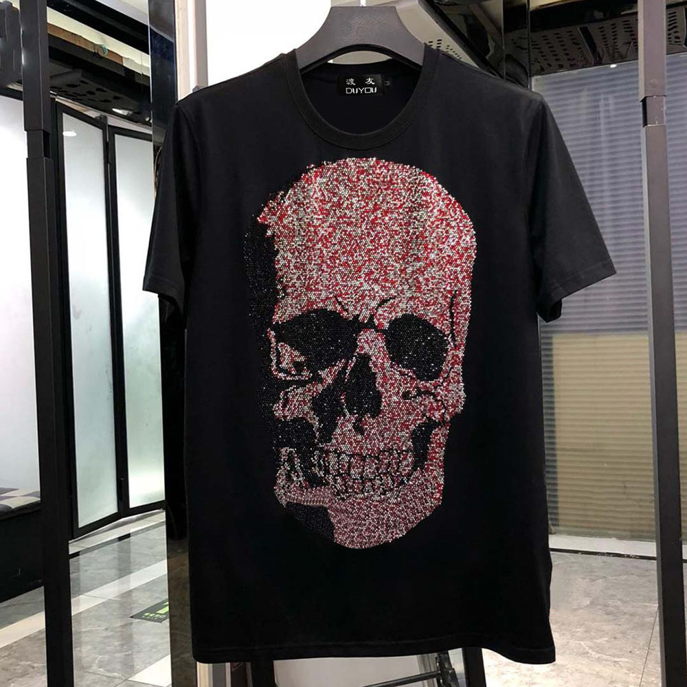 

Tshirt Skull Printed Crewneck Cotton Tee Shirt Homme Short Sleeve Fashion Tops for Men Camiseta Masculina Fzw8660 Kbrs, Blue