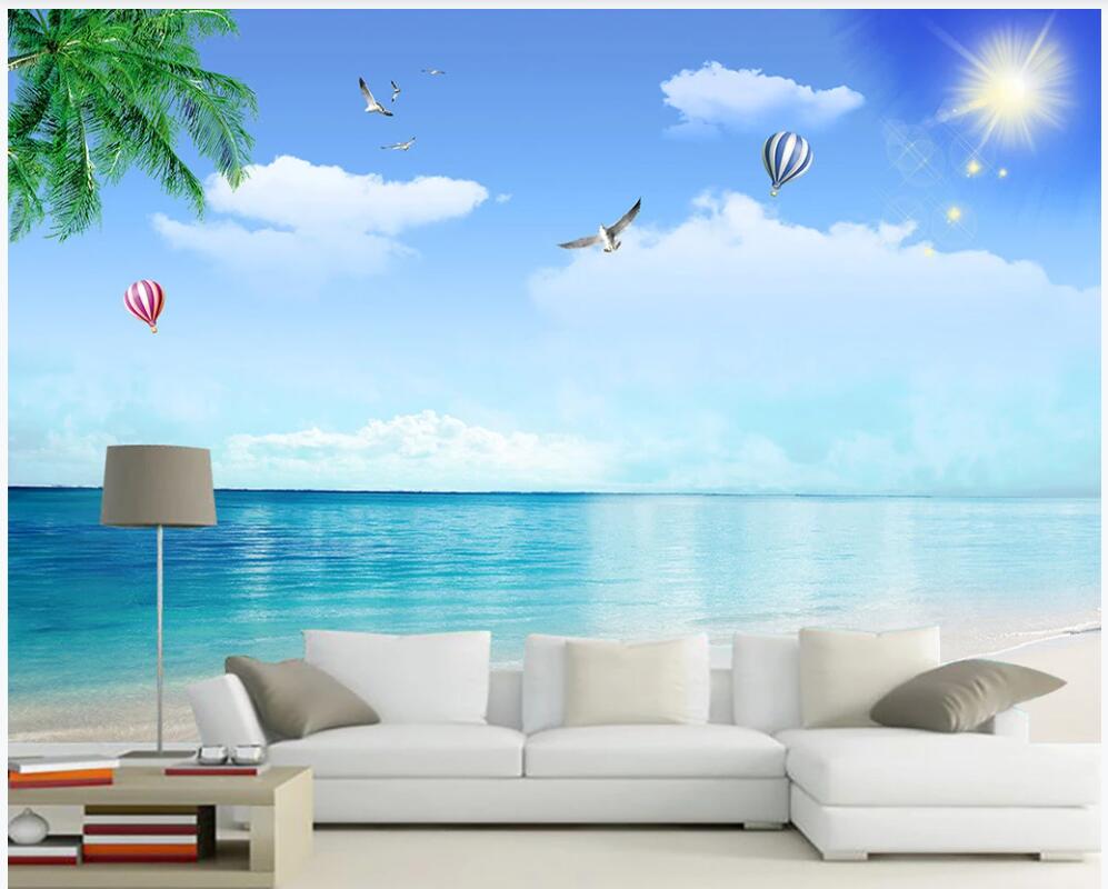 

3d wallpaper custom photo mural Sea view beach seagull coconut hot air balloon living room Home decor 3d wall murals wallpaper for walls 3 d, Non-woven wallpaper