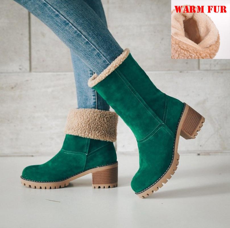 

Women Winter Snow Ankle Boots Warm Fur Lining Thick Rubber Platform Heels Slip on Outdoor Faux Suede Slim Boots Shoes Botas, Gray