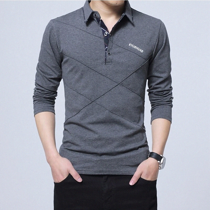 Chemise de golf pour hommes Collier de couleur unie Street Daily Bouton Dailw Down Tops à manches longues Coton Business Simple Casual Confortabl