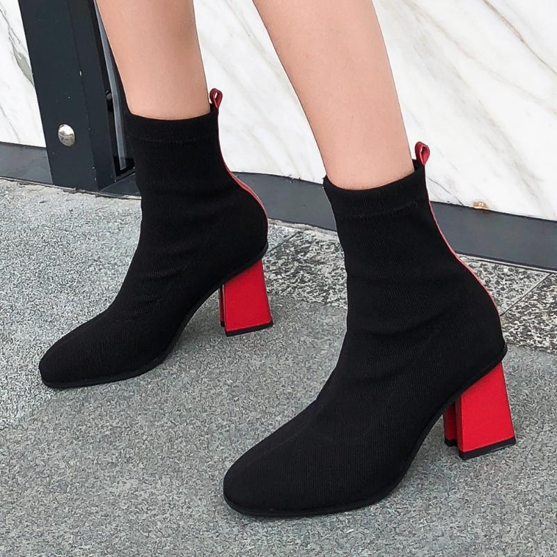 

sarairis hot sale 2021 elastic band stretch Boots woman shoes high heels shoes Classics Mature Concise Elegant boots ladies1, Black