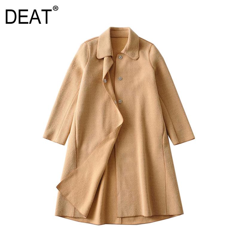 

DEAT] 2020 Spring Autumn New Fashion Tide Loose Covered Button Turn-down Collar Long SleeveWoolen Cloth Coat Women 13A477, Beige