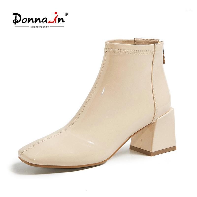 

Donna-in Square Toe Ankle Boots For Women 2020 Autumn Elastic Zipper Patent Leather New Booties Big Size High Heels Shoes Women1, Beige short plush