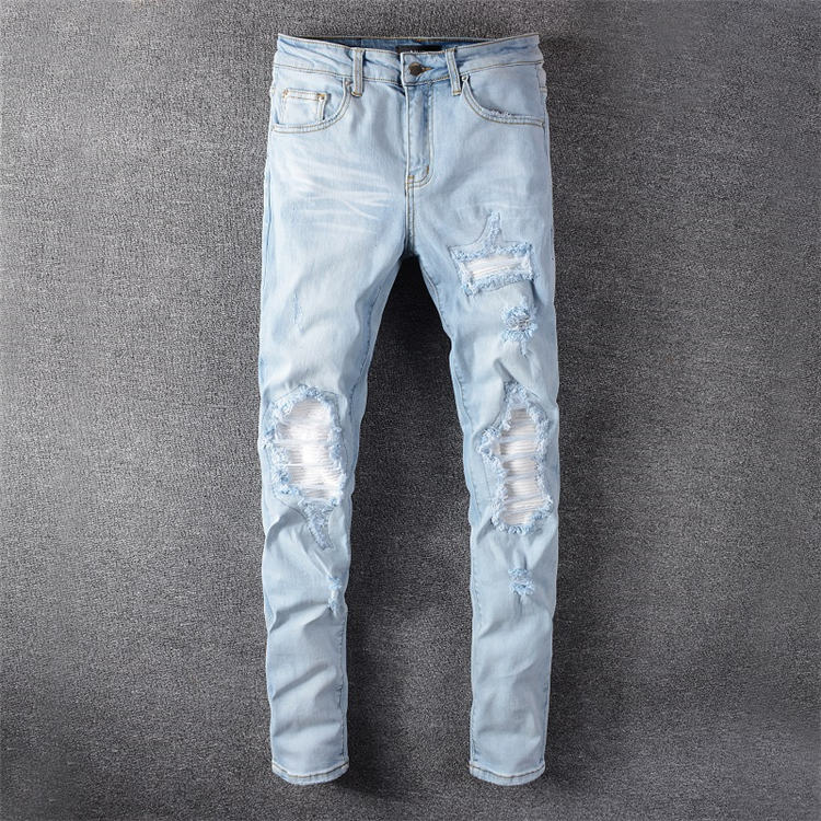 

High quality Mens jeans #624 Distressed Motorcycle biker jeans Slim Ripped hole stripe Famous Denim Men pants jeans, 624