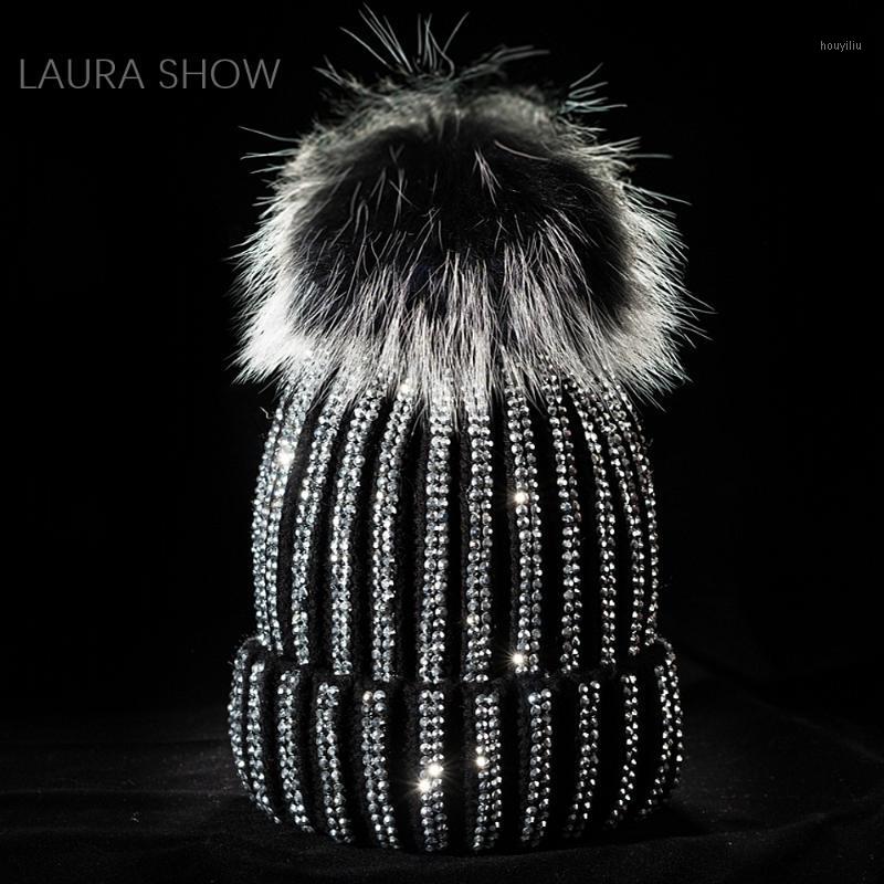 

LAURASHOW Real Fur Ball PomPoms Winter Warm Knitted Wool Hat Lady Mink Women Cap1