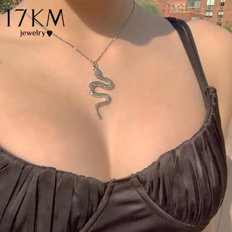 

17KM Trendy Gold Snake Necklace For Women Stainless Steel Silver Color Animal Pendant Necklace Fashion Female Jewelry Gift