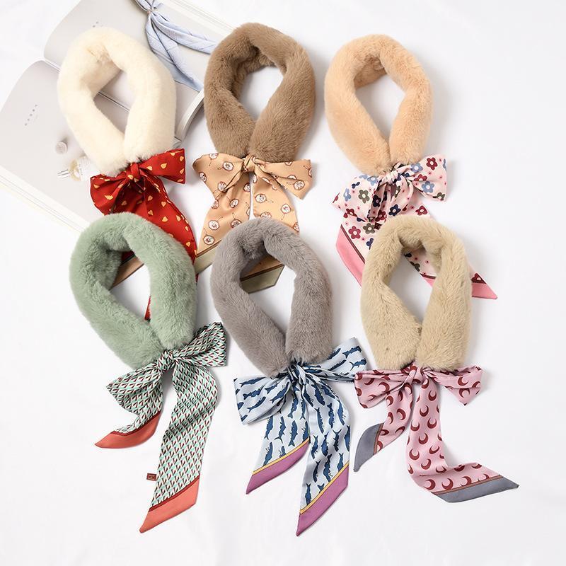 

Streamer Warm Plush Scarf Women Winter Korean Of Leopard Print Fur Collar Scarf Ribbon Knitted Collar Fluffy Fashion Shawl New1, Blue;gray